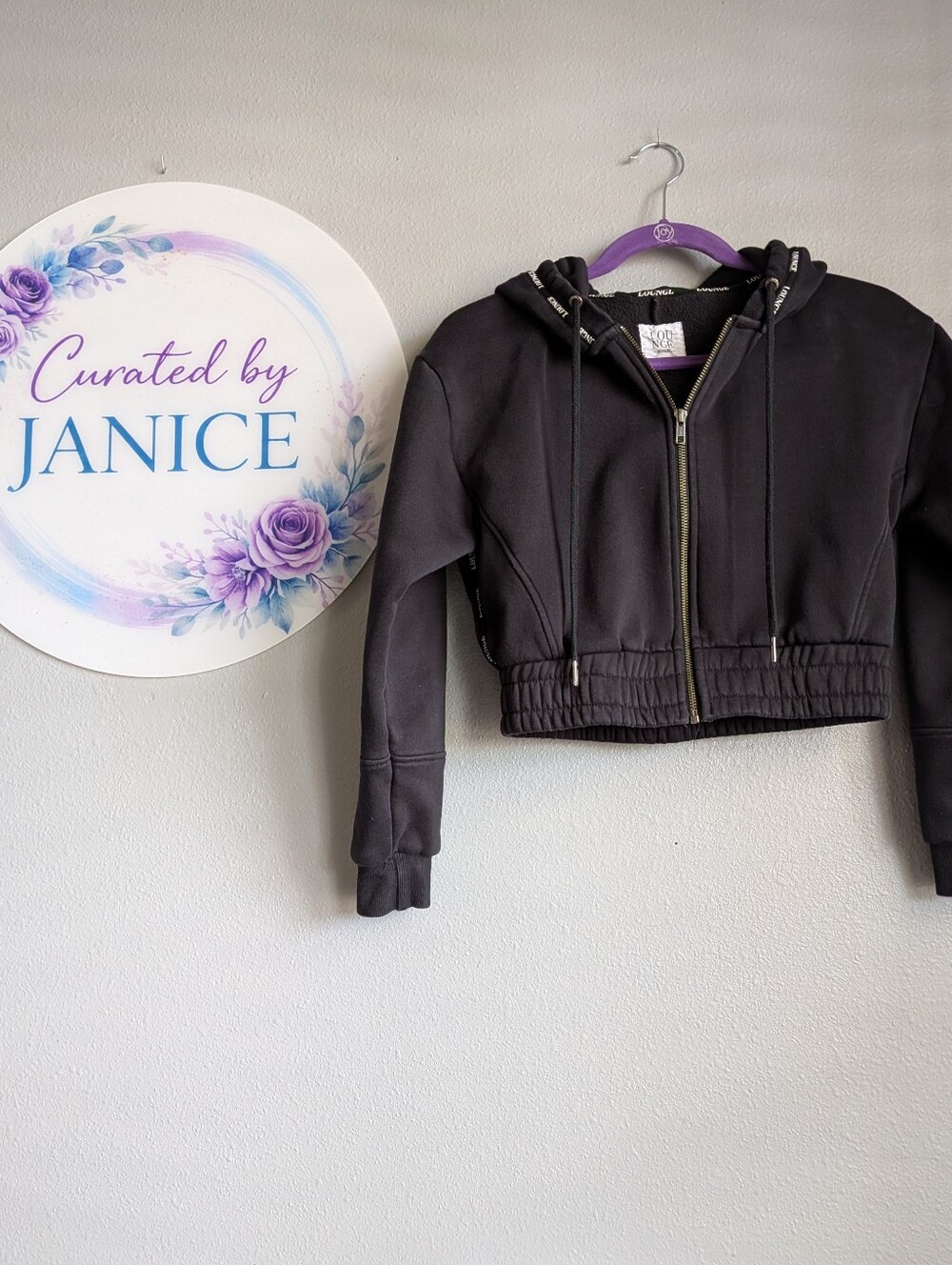 Lounge Underwear/Apparel | Black | Cropped Full Zip Hoodie | Size M (Fits S)